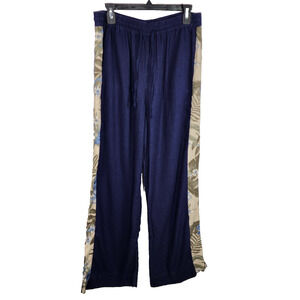 Denim & Co. Women Naturals Regular Linen Blend Contrast Pant Blue Medium A503616